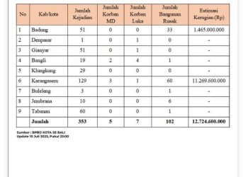 Titik Bencana Juli ini, Terbanyak di Karangasem