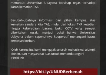 Pernyataan Sikap Forum Alumni Unud terhadap Kasus Meninggalnya TAS